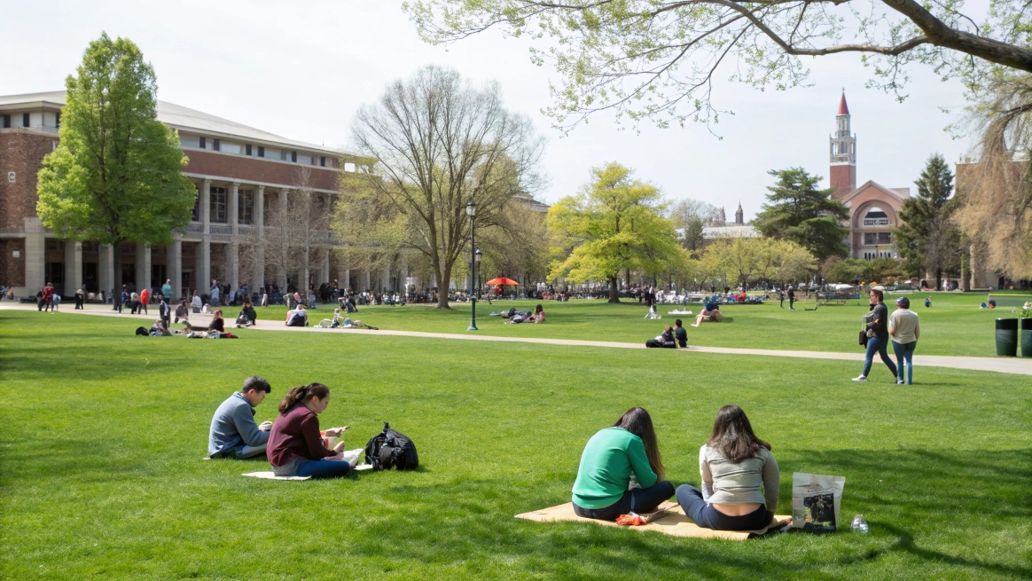 Students relaxing on the main quad at Beacon State Youth University
